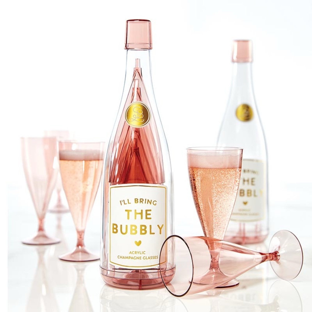 “I’ll bring THE Bubbly” Acrylic Champagne Glass/set of only 4-NIB/new in bottle!